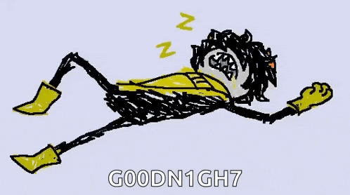 a drawing of a cartoon character laying on the ground with his mouth open and the words `` goodnight '' .