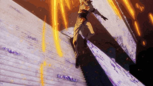 a person is jumping over a wall with a purple border