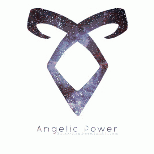 an angelic power symbol is surrounded by a galaxy