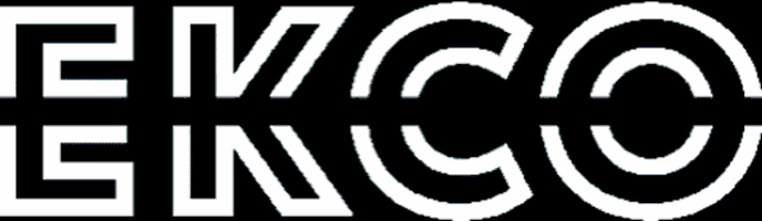 a blue and black logo that says emco on a black background
