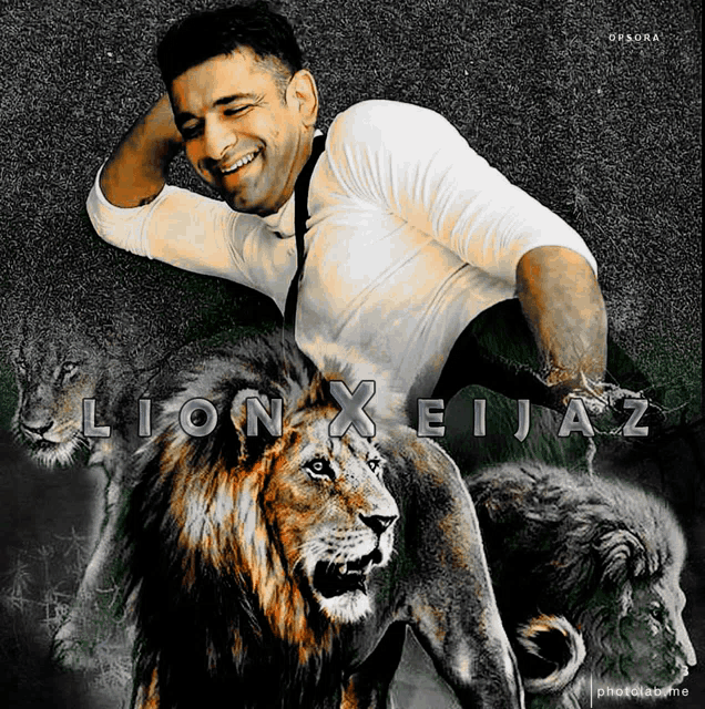 a picture of a man and a lion with the name lionxejaz