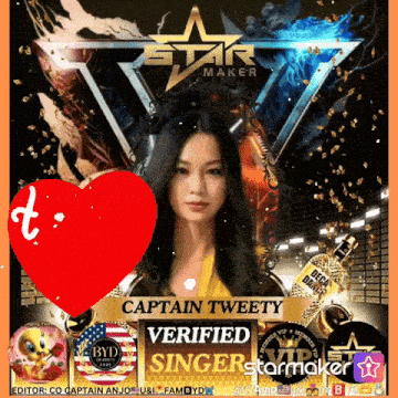 a captain tweety verified singer poster with a red heart