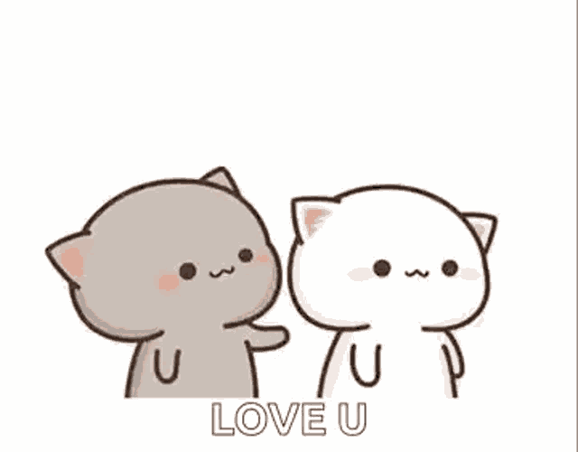 a couple of cats are standing next to each other and one is touching the other 's face .