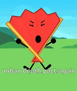 a cartoon drawing of a fan with the words " inban death pact again " written below it