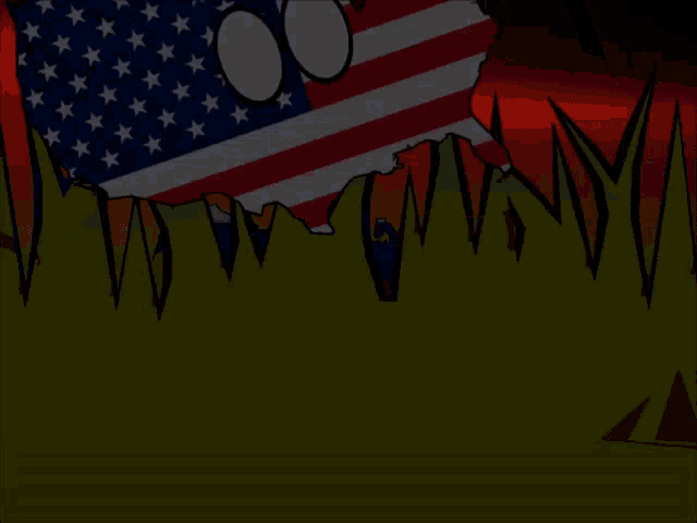 a cartoon drawing of an american flag with a speech bubble in the middle