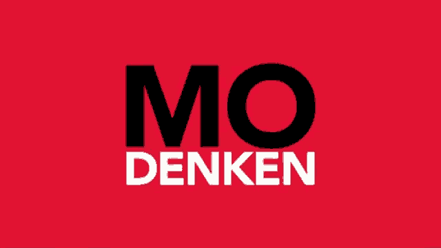 a red background with mo denken written in white