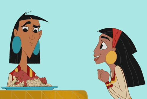 a cartoon of a woman feeding a man some food