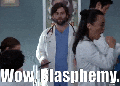 a group of doctors are standing in a room with the words wow blasphemy on the bottom