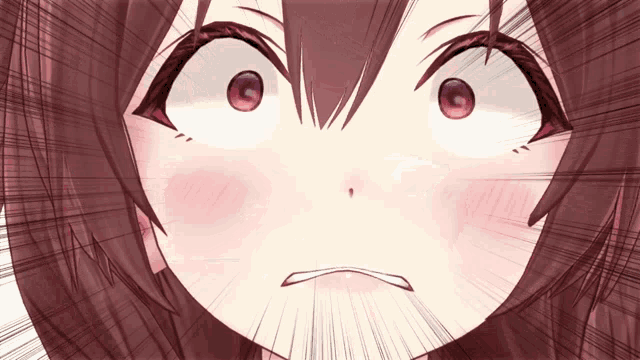 a close up of a girl 's face with a shocked expression