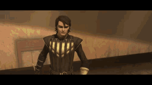 a video game character is standing in front of a door .
