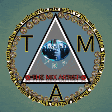 a logo for the mix artist with a triangle and a hand holding a microphone