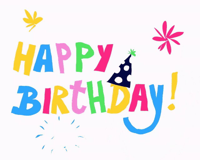 a hand reaches out towards a colorful happy birthday sign