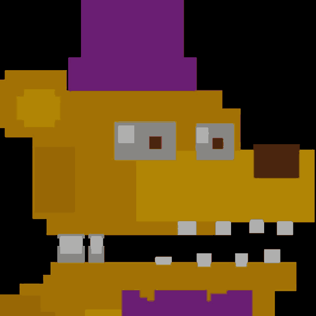 a pixel art of a teddy bear with a purple hat