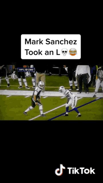 a football player named mark sanchez took an l on a field