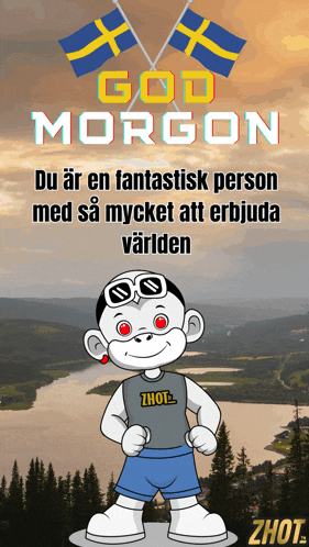 a poster that says god morgon with a monkey on it