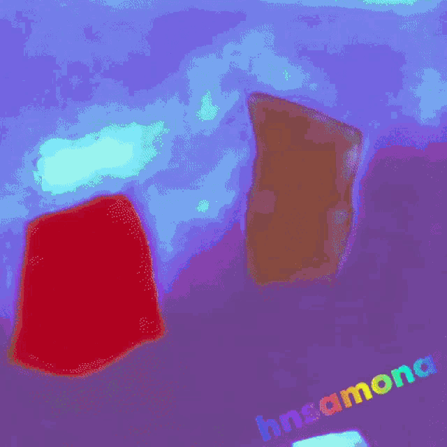 a painting of a purple background with a rainbow colored border and the word hnsamona on the bottom