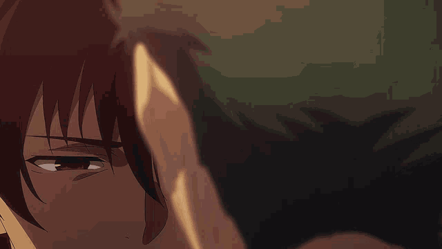 a close up of a person 's face with a shadow of a plant in the background