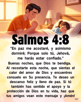 a picture of a man praying next to a sleeping child with the words salmos 4:8