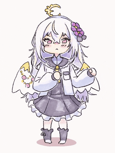 a drawing of a girl with long white hair and a flower in her hair