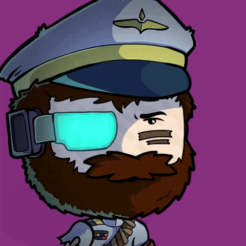 a cartoon of a man with a beard wearing a military hat and goggles