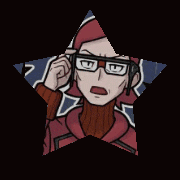 a man with glasses and a red hat is in a star shape