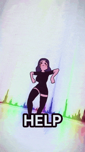 a cartoon of a girl dancing in front of a colorful background