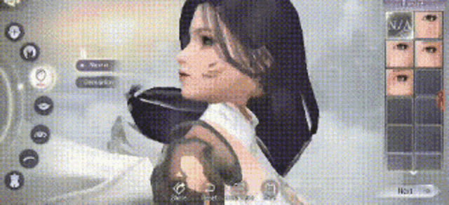 a woman is playing a video game on her phone and changing her hair .