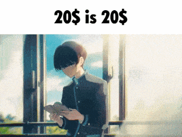 a picture of a boy reading a book with the words 20 $ is 20 $ below him