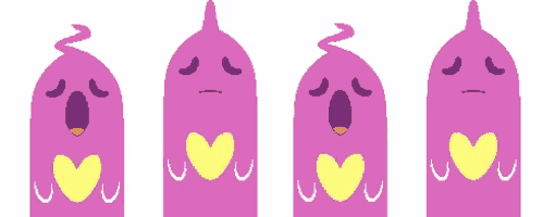 a row of pink ghosts with yellow hearts on their chests