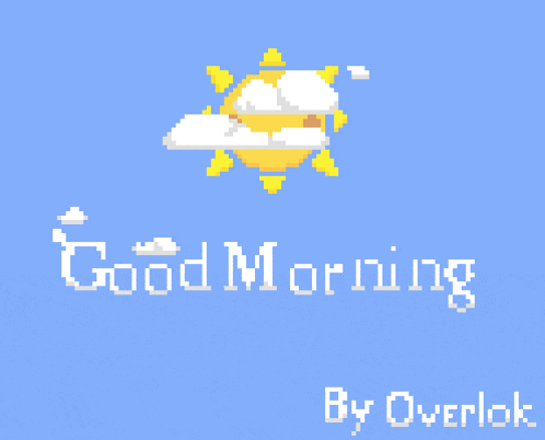 a pixel art of a smiling sun with the words " good morning " below it