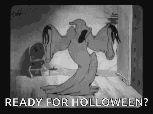 a black and white cartoon of a ghost with the words `` ready for halloween ? ''