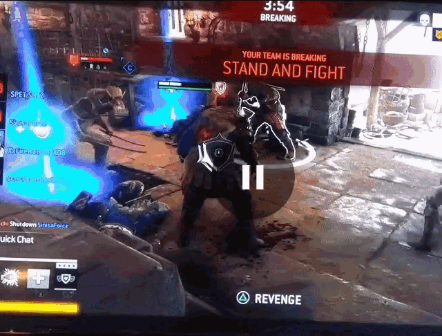 a screenshot of a video game shows a stand and fight screen