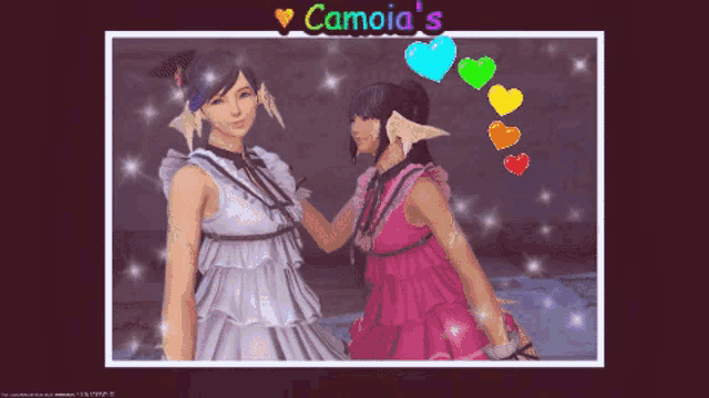 two girls are standing next to each other with camoia 's written on the top