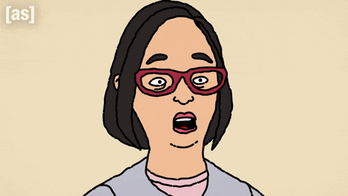a cartoon of a woman wearing glasses with the letters as visible