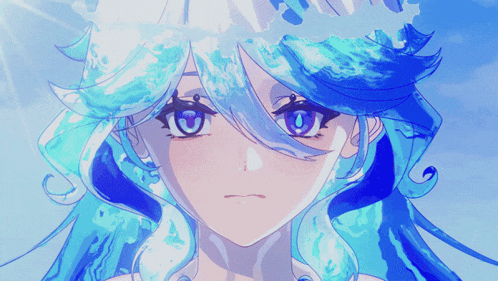 a drawing of a girl with blue hair