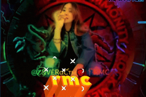 a woman in a green jacket sits in a red circle with the word rmc on the bottom