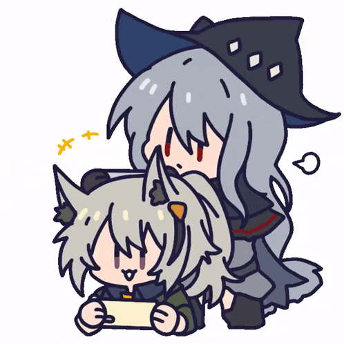 a drawing of two anime characters with one wearing a witch 's hat