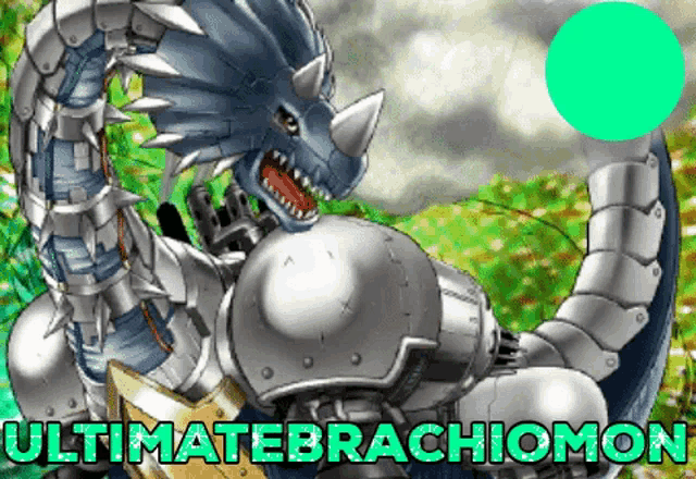 a picture of an ultimate brachiomon with a green circle around it