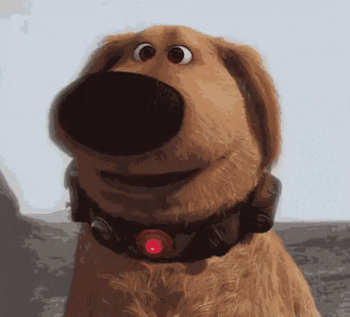 a cartoon dog wearing a red light around its neck