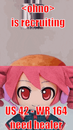 a picture of a stuffed animal with the words ohno is recruiting us 42 wr 164 need healer on it