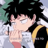 a cartoon character is holding a pen and a piece of paper .