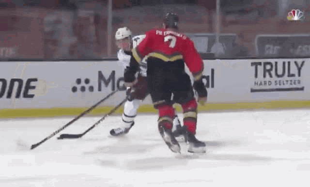 a hockey player with the number 7 on his back