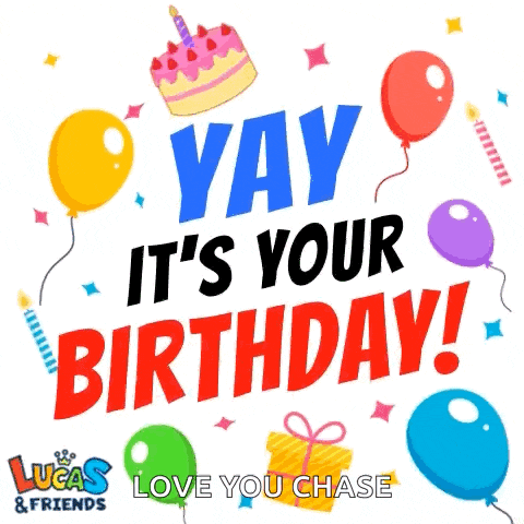 a birthday card with balloons and a cake that says yay it 's your birthday !