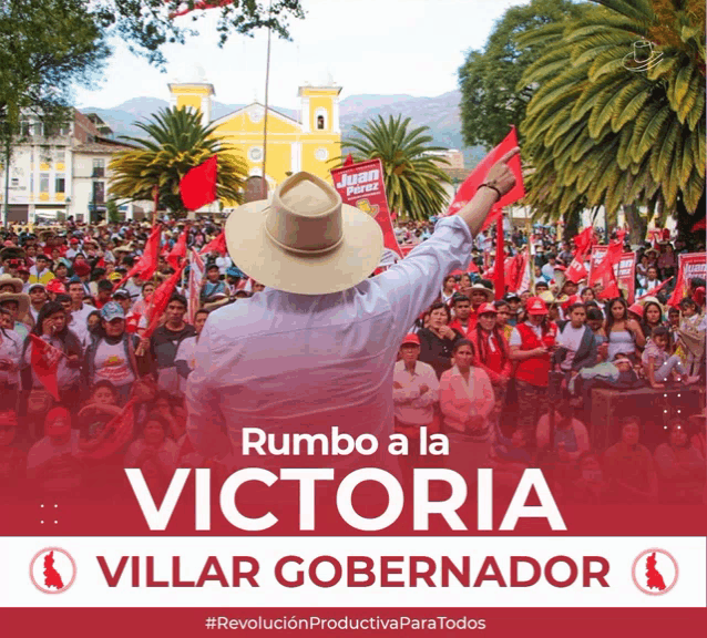 a poster for rumbo a la victoria shows a man standing in front of a crowd