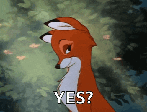 a cartoon fox says yes with a green background