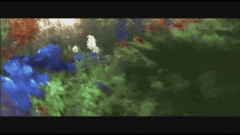a painting of a forest with trees and leaves