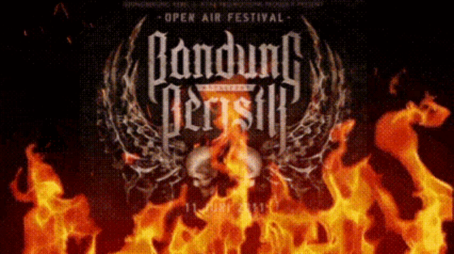 a poster for the bandung berisi open air festival with flames in the background