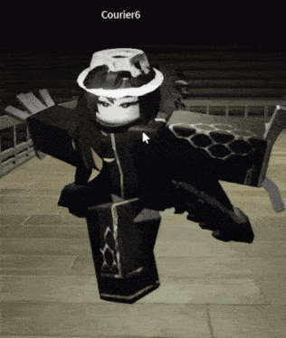 a black and white cartoon character with the name courier6 on the bottom