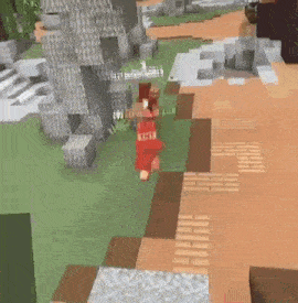 a person is jumping over a cliff in a video game in minecraft .
