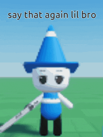 a cartoon character wearing a blue hat and holding a gun
